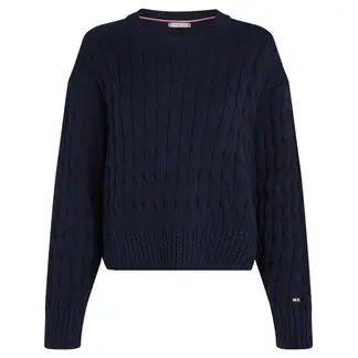 TOMMY HILFIGER - Saco azul tejido de punto trenzado con cuello redondo
