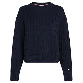 TOMMY HILFIGER - Saco azul tejido de punto trenzado con cuello redondo