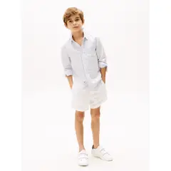 TOMMY HILFIGER - Camisa celeste de rayas en mezcla de lino