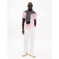 TOMMY HILFIGER - Camiseta rosa con monograma TH a contraste