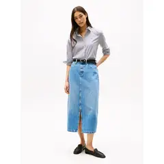 TOMMY HILFIGER - Falda azul midi vaquera jeans de cintura alta