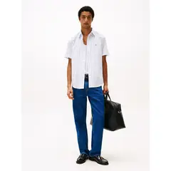 TOMMY HILFIGER - Camisa azul de manga corta con corte regular