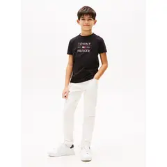TOMMY HILFIGER - Camiseta negra de cuello redondo con logo