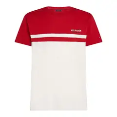 TOMMY HILFIGER - Camiseta roja color block con monotipo Hilfiger