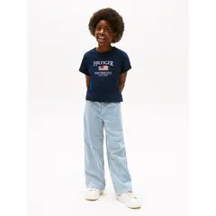TOMMY HILFIGER - Camiseta azul holgada con logo de lentejuelas