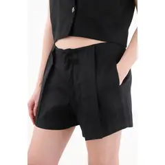 TENNIS - Short tiro alto con tablas negro para mujer
