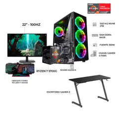 AMD - COMPUTADOR GAMER RYZEN 7 5700G RAM 64GB SSD 2TB + MONITOR 22" FHD + ESCRITORIO