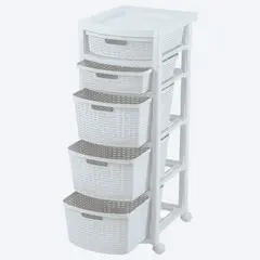 RIMAX - Cajonero Rattan 5 Gavetas - 3 Grandes 2 Pequeñas Blanco