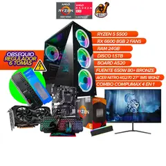 AMD - PC Gamer Ryzen 5 5500 / RX 6600 8GB / 24GB RAM / 1.5TB / Monitor 27” 180Hz