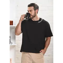 BELIFE - Camiseta manga corta estampada negra para hombre