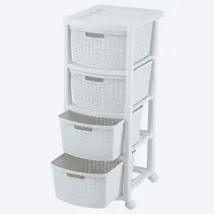 RIMAX - Cajonero Apariencia Rattan 4 Gavetas Altas Blanco 9837