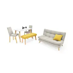 HOGAR VENECIA - Combo Sofá Toulouse y Comedor Lugo Matiz 4P Sillas y Butaco Viena