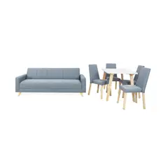 VENECIA - Combo Sofá Cama Dominic y Comedor Lugo Matiz 4P Sillas Viena Plata