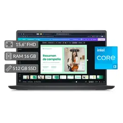 DELL - Portátil Inspiron 15 i3 1215U 16GB RAM 512GB SSD 15.6" FHD Win 11 Pro Intel Graphics Gris