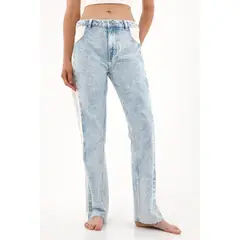 TENNIS - Jean Recto tiro medio diseño bicolor para mujer