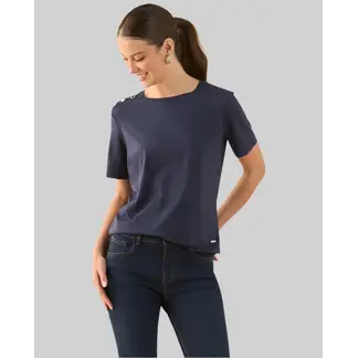 ESPRIT - Camiseta Mujer con Botones Decorativos Hombro