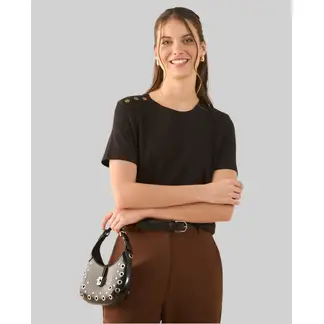 ESPRIT - Camiseta Mujer con Botones Decorativos Hombro