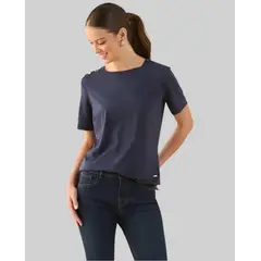 ESPRIT - Camiseta Mujer con Botones Decorativos Hombro