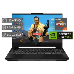 ASUS - Portátil TUF Gaming A15 Ryzen 7 7435HS 16GB RAM RTX 4050 512GB SSD 15.6" FHD Win 11 Pro