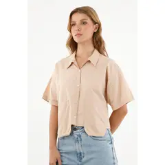 TENNIS - Camisa café con ruedo al corte para mujer