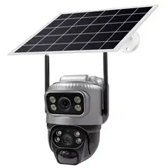 GENERICO - Camara Solar Doble Lente Negra Interiores Y Exteriores Wi-fi Hd Ptz