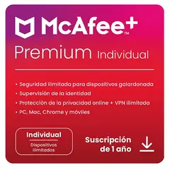 MCAFEE - Antivirus Premium Individual Disp Ilimitados 1 Año ESD