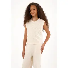 TENNIS - Camiseta crudo con diseño tejido en delantero para niña