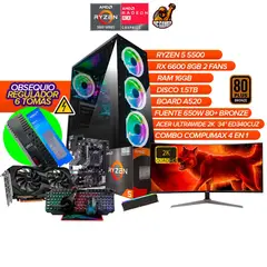 AMD - PC Gamer Ryzen 5 5500/RX 6600/16GB/1.5TB/A520/650W BRZ/Monitor 34" 2K