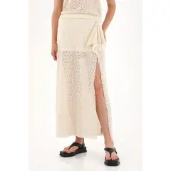 TENNIS - Falda larga en tela tipo malla crudo para mujer