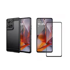 GENERICO - Funda Tipo Carbono + Vidrio templado Para Motorola Moto G75