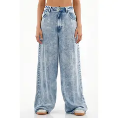TOPMARK - Jean Wide Leg de tiro alto azul claro para mujer