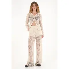 TENNIS - Pantalón Wide Leg en encaje crudo para mujer