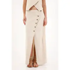 TOPMARK - Falda larga con perilla diagonal crudo para mujer