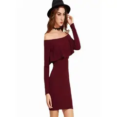 100 - Vestido Sheinside Off Shoulder color vino