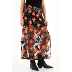 TENNIS - Falda larga con apliques de flores 3D para mujer