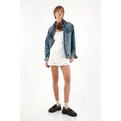 TENNIS - Falda corta con manualidad bordada y láser para mujer