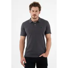 TENNIS - Polo gris con raqueta multicolor para hombre