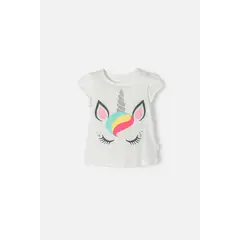 LITTLEMIC - Camiseta de manga corta marfil para niña 2T a 5T