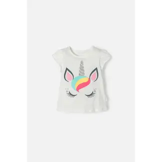 LITTLEMIC - Camiseta de manga corta marfil para niña 2T a 5T