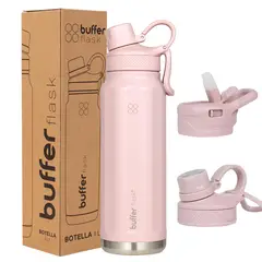 BUFFER FLASK - Termo Botella Termica Agua Acero Inox Buffer 1L + tapas - Rosa claro
