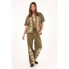 TENNIS - Pantalón verde recto estampado en bota para mujer