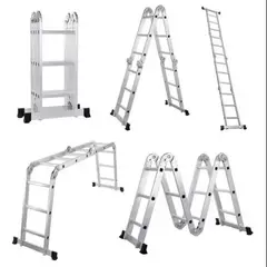 PROTOOL - Escalera Plegable Multifuncional De 12 Pasos En Aluminio Col Color Plateado