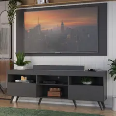 JYM - Rack con Panel y Patas Altas para TV de 65 pulgadas en MDP Negro