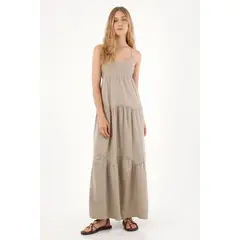 TENNIS - Vestido largo con escote en V café para mujer