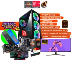 AMD - PC Gamer Ryzen 5 5500 / RX 6600 8GB / 16GB / 1.5TB / B550 WIFI / Monitor 34"