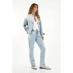 TENNIS - Jean Recto tiro alto azul claro para mujer