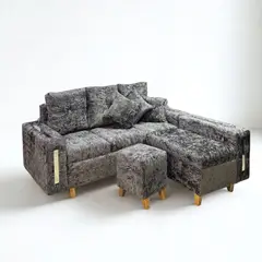 GENERICO - SALA L MODULAR ESQUINERA CON PUFF Y ESPEJOS DECORATIVOS MODELO PARÍS DIAMANTE COLOR NEGRO