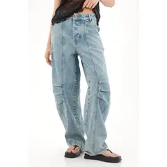 TENNIS - Jean Horseshoe de tiro bajo azul claro para mujer