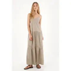 TENNIS - Vestido largo con escote en V café para mujer