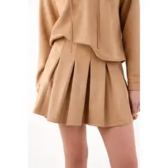 TENNIS - Falda corta en tela suede café para mujer